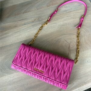 Miu Miu Pink Quilted Clutch with Gold Chain